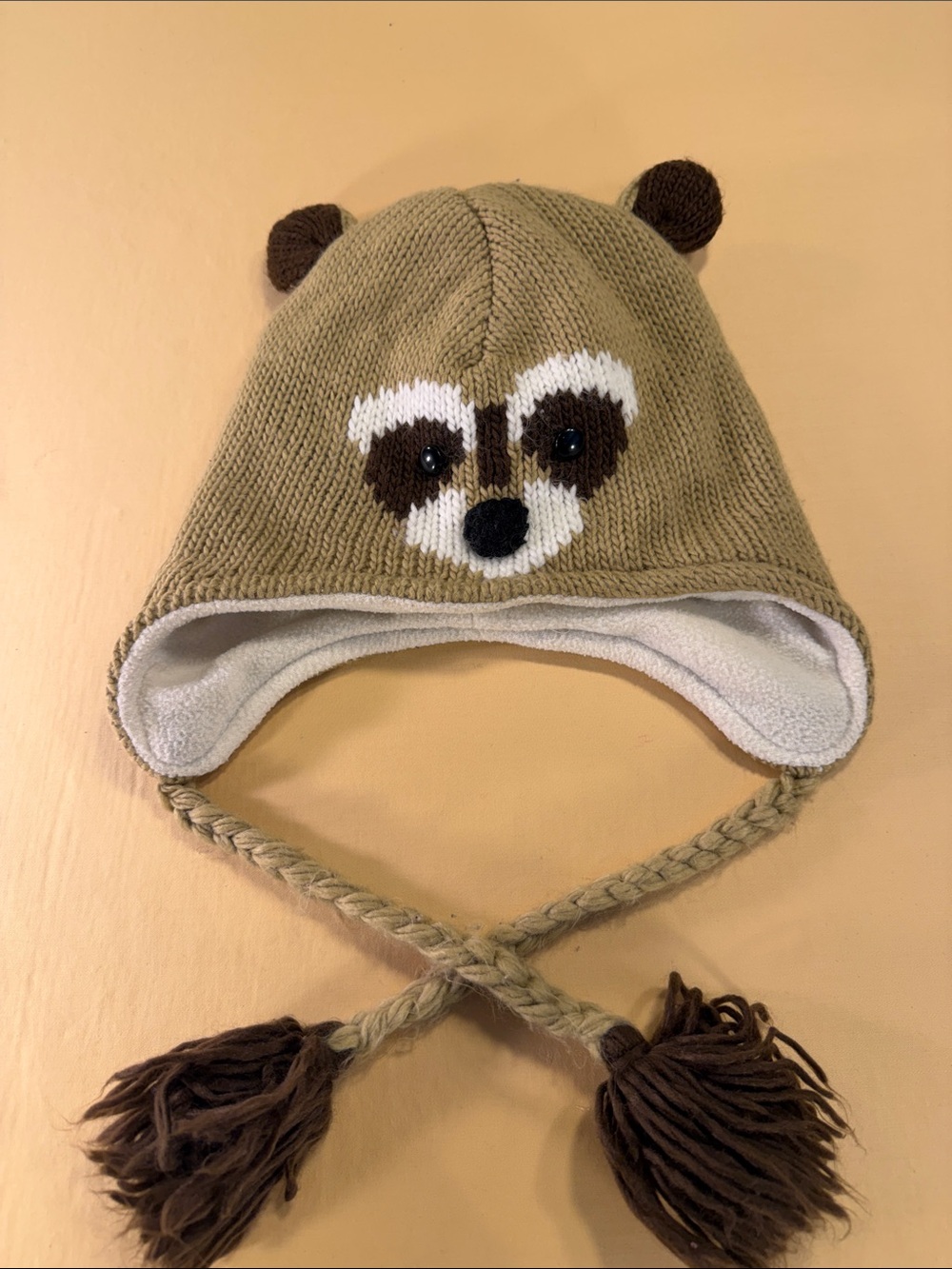 Beanie, hat, knit line raccoon face large